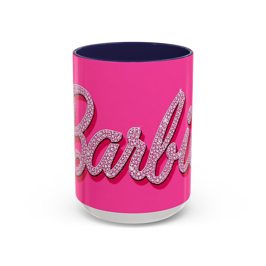 Barbie Pink Accent Coffee Mug with Rhinestone Script — Glam Tea & Coffee Gift