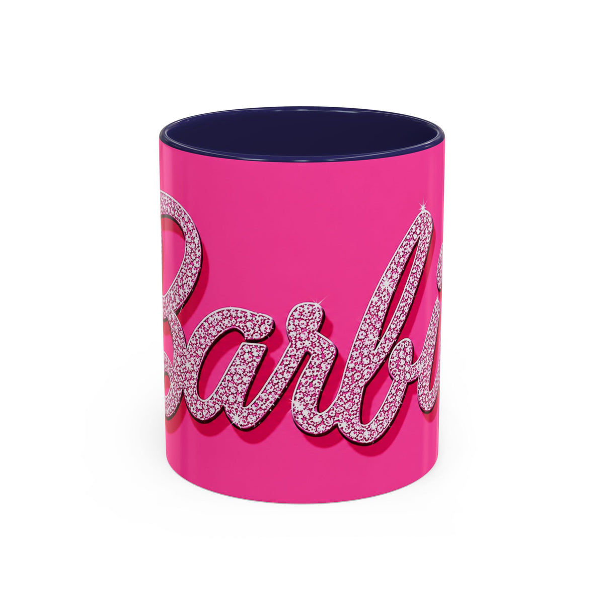 Barbie Pink Accent Coffee Mug with Rhinestone Script — Glam Tea & Coffee Gift