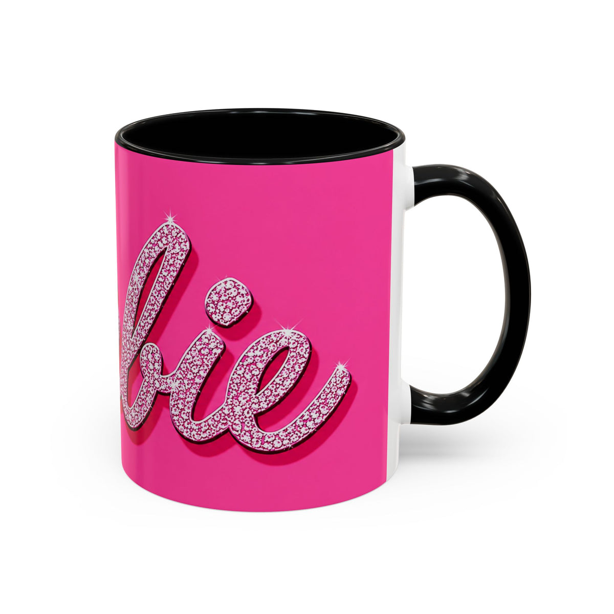 Barbie Pink Accent Coffee Mug with Rhinestone Script — Glam Tea & Coffee Gift