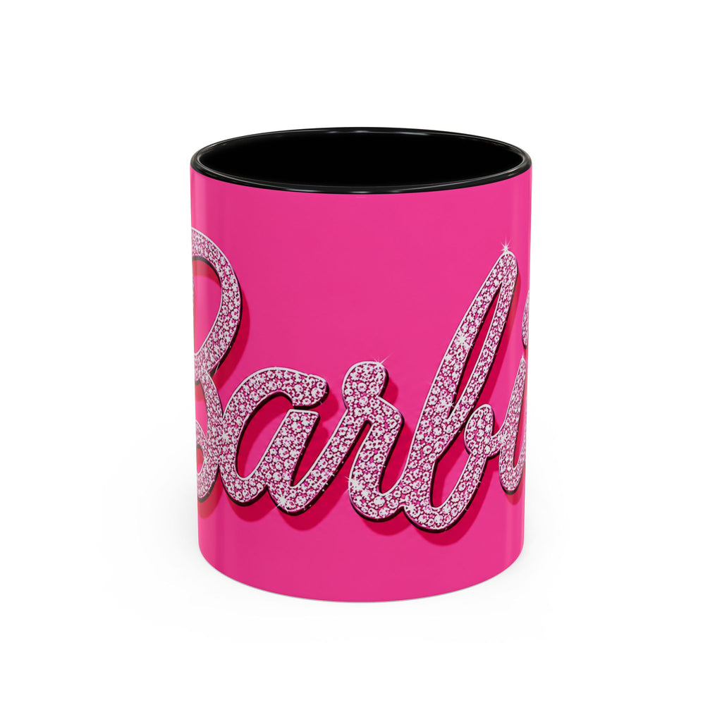 Barbie Pink Accent Coffee Mug with Rhinestone Script — Glam Tea & Coffee Gift