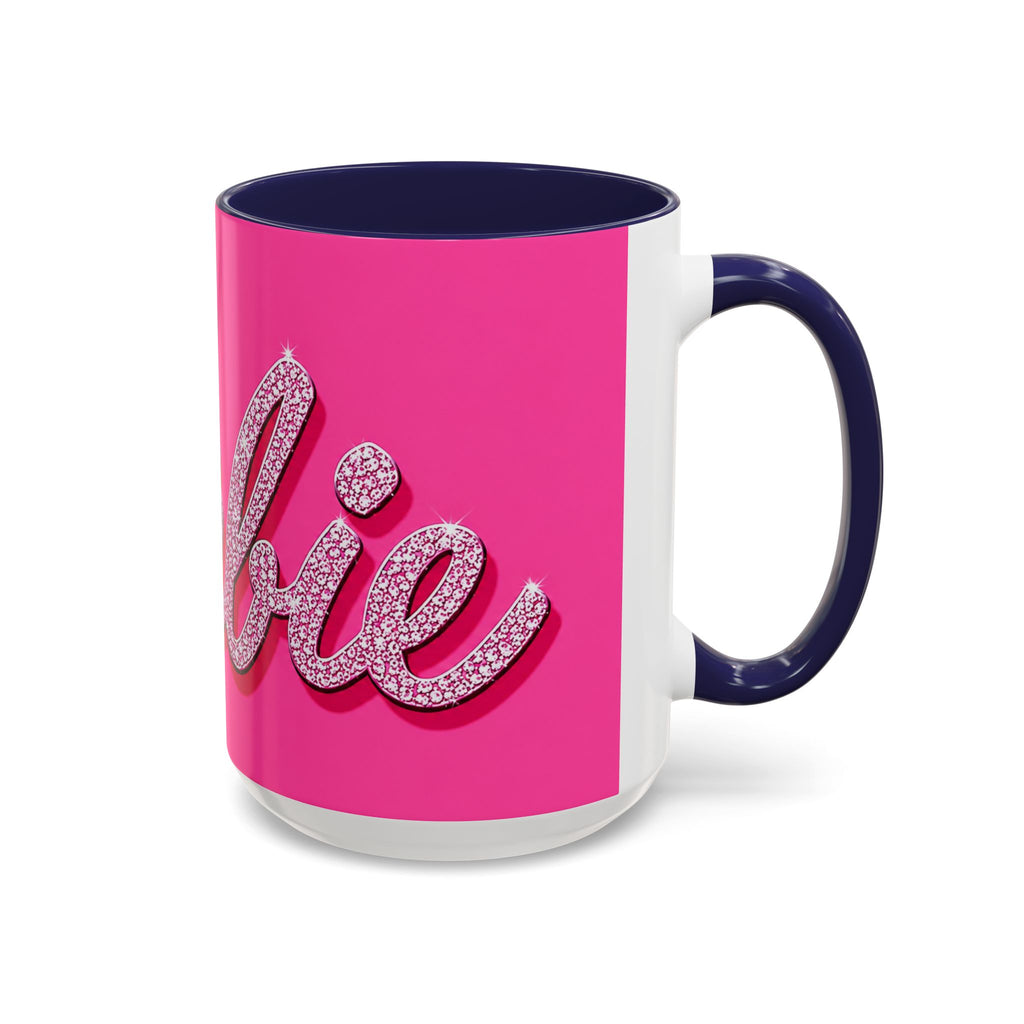 Barbie Pink Accent Coffee Mug with Rhinestone Script — Glam Tea & Coffee Gift
