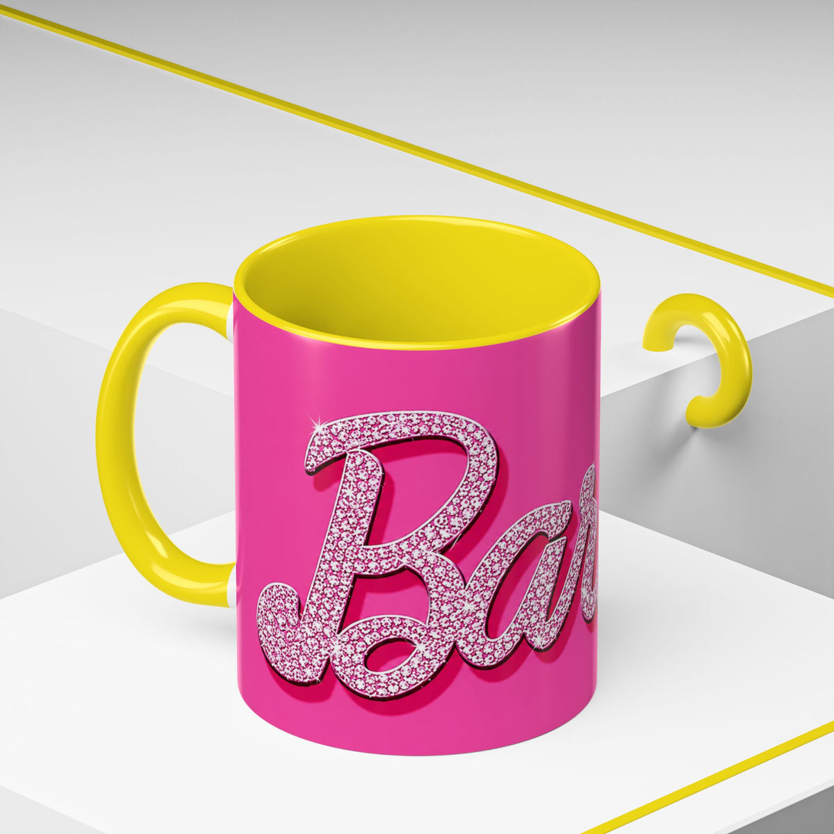 Barbie Pink Accent Coffee Mug with Rhinestone Script — Glam Tea & Coffee Gift