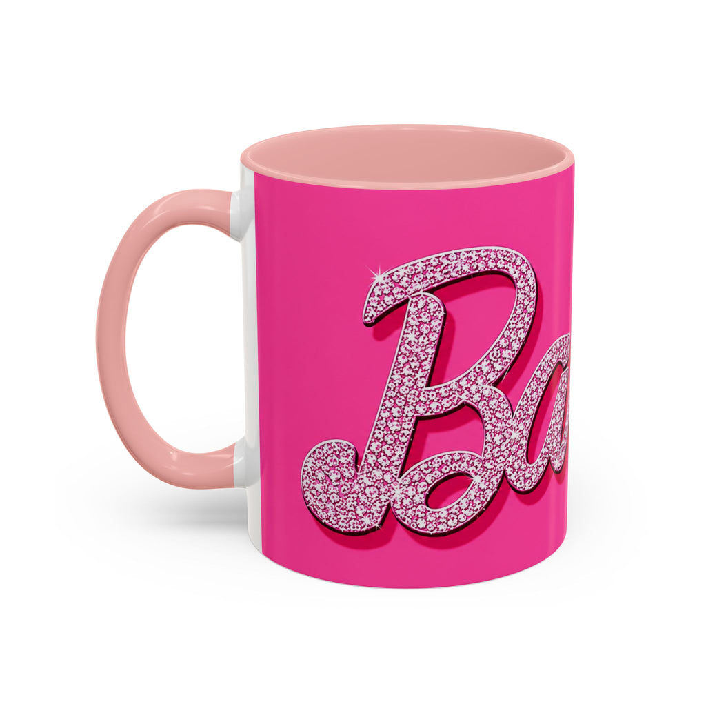 Barbie Pink Accent Coffee Mug with Rhinestone Script — Glam Tea & Coffee Gift