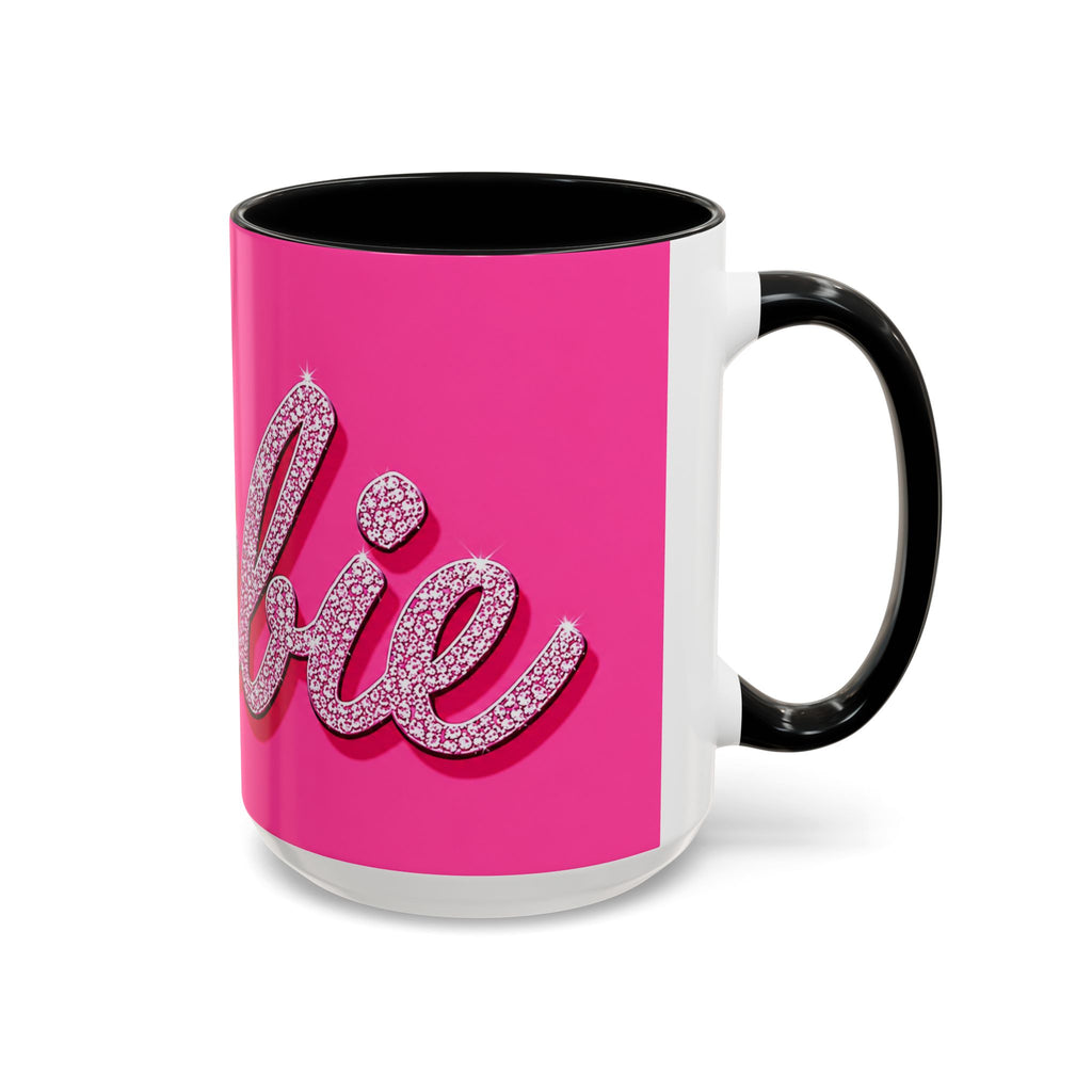 Barbie Pink Accent Coffee Mug with Rhinestone Script — Glam Tea & Coffee Gift