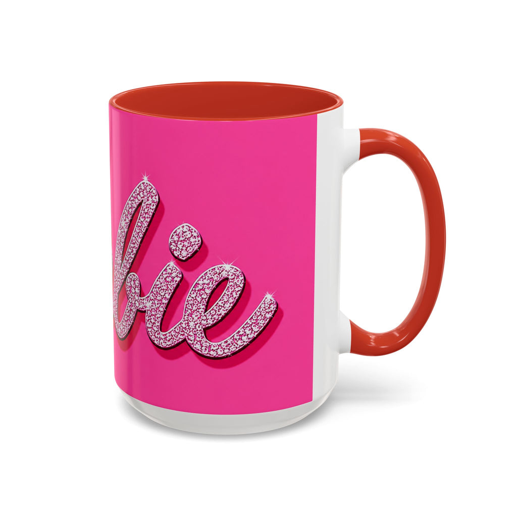 Barbie Pink Accent Coffee Mug with Rhinestone Script — Glam Tea & Coffee Gift