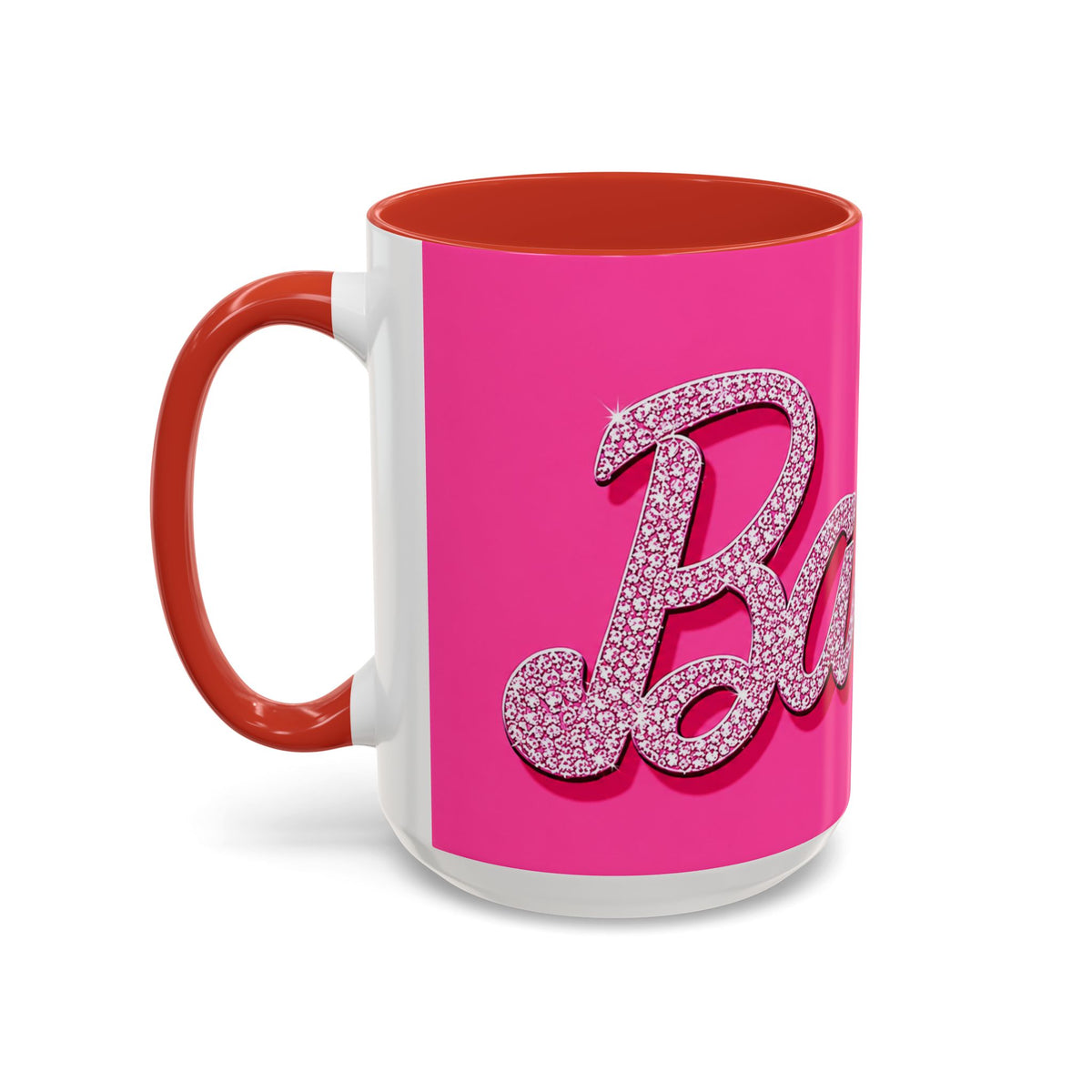 Barbie Pink Accent Coffee Mug with Rhinestone Script — Glam Tea & Coffee Gift
