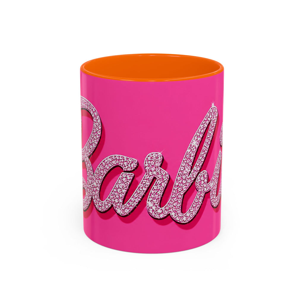Barbie Pink Accent Coffee Mug with Rhinestone Script — Glam Tea & Coffee Gift
