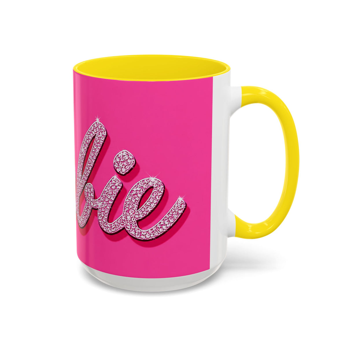 Barbie Pink Accent Coffee Mug with Rhinestone Script — Glam Tea & Coffee Gift