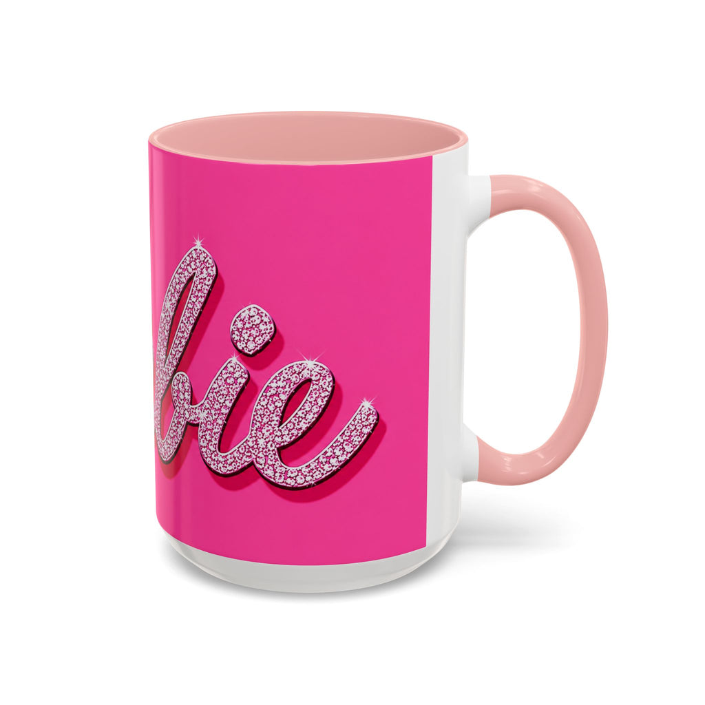 Barbie Pink Accent Coffee Mug with Rhinestone Script — Glam Tea & Coffee Gift
