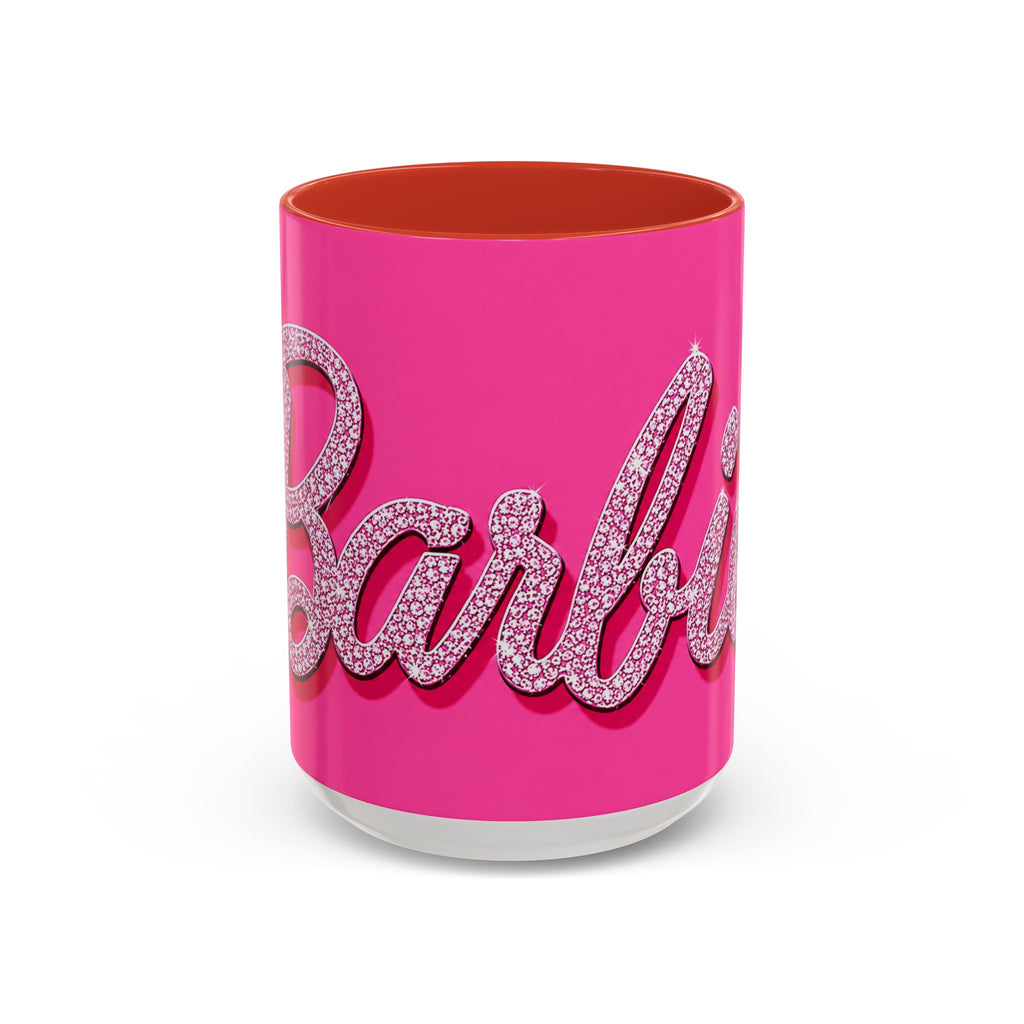 Barbie Pink Accent Coffee Mug with Rhinestone Script — Glam Tea & Coffee Gift