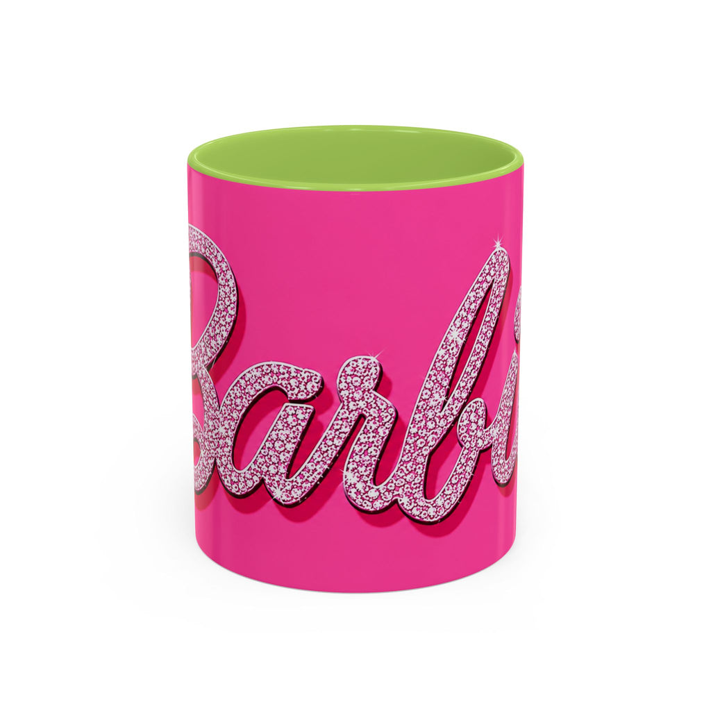 Barbie Pink Accent Coffee Mug with Rhinestone Script — Glam Tea & Coffee Gift
