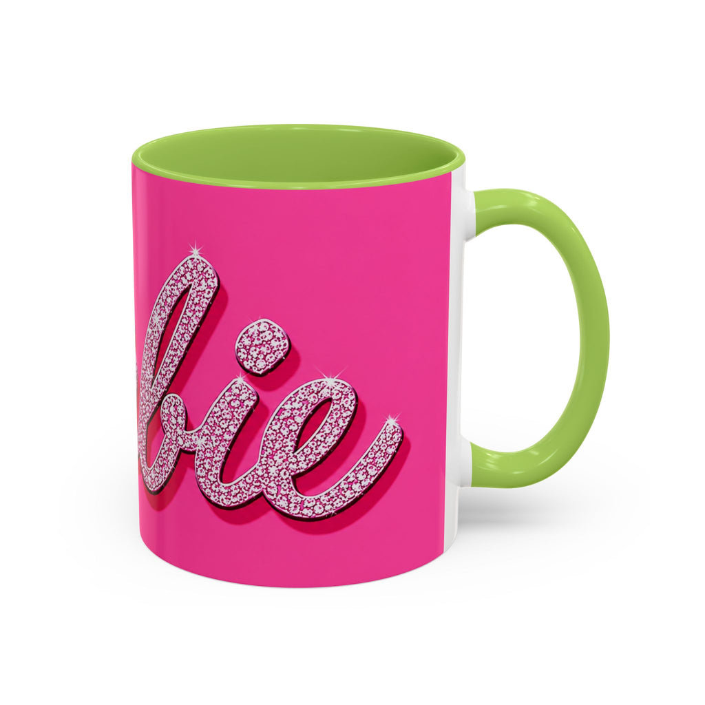 Barbie Pink Accent Coffee Mug with Rhinestone Script — Glam Tea & Coffee Gift