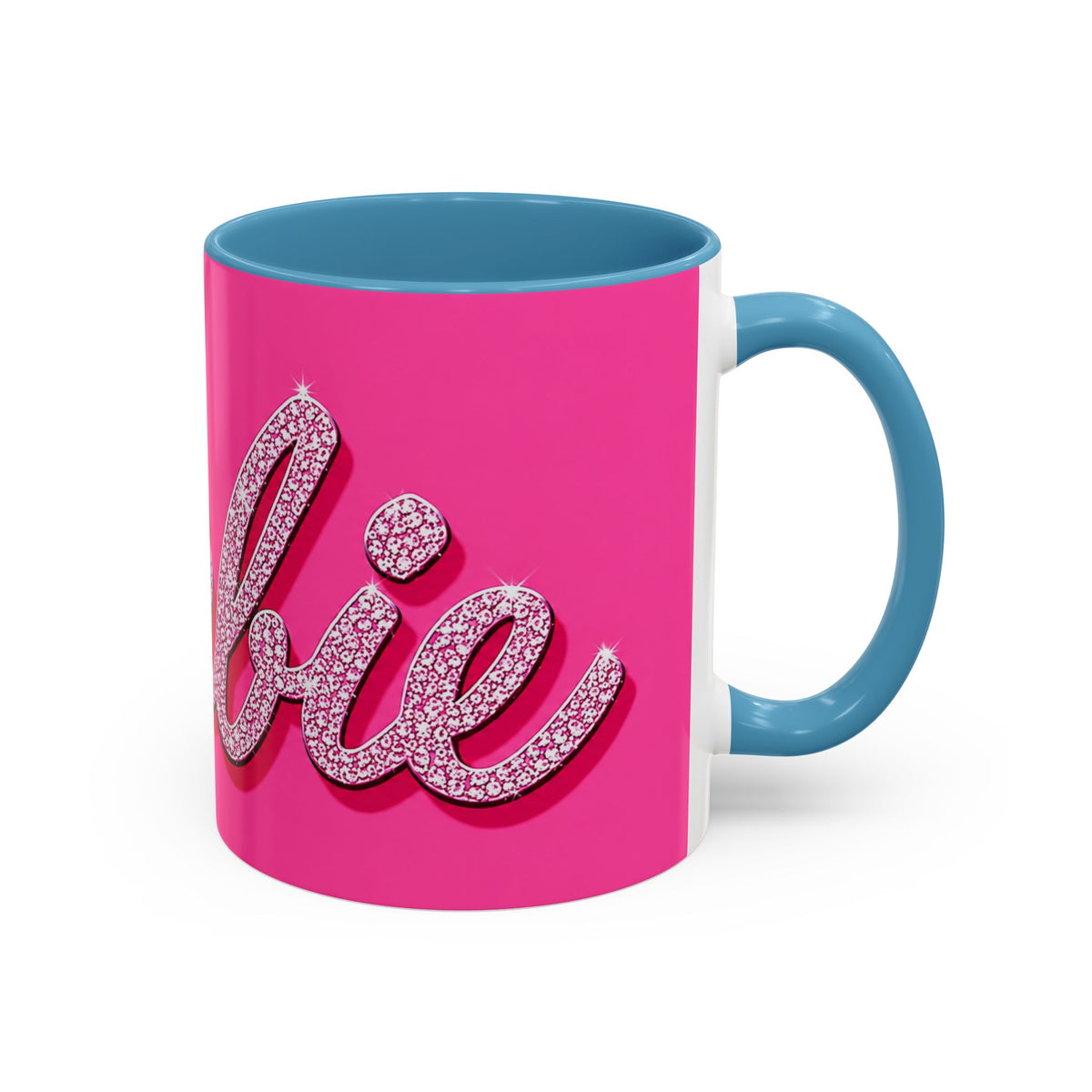 Barbie Pink Accent Coffee Mug with Rhinestone Script — Glam Tea & Coffee Gift