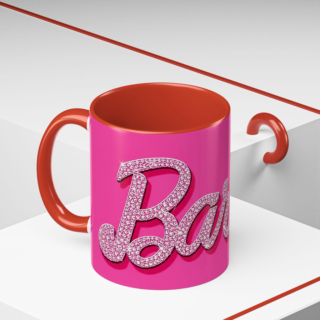 Barbie Pink Accent Coffee Mug with Rhinestone Script — Glam Tea & Coffee Gift