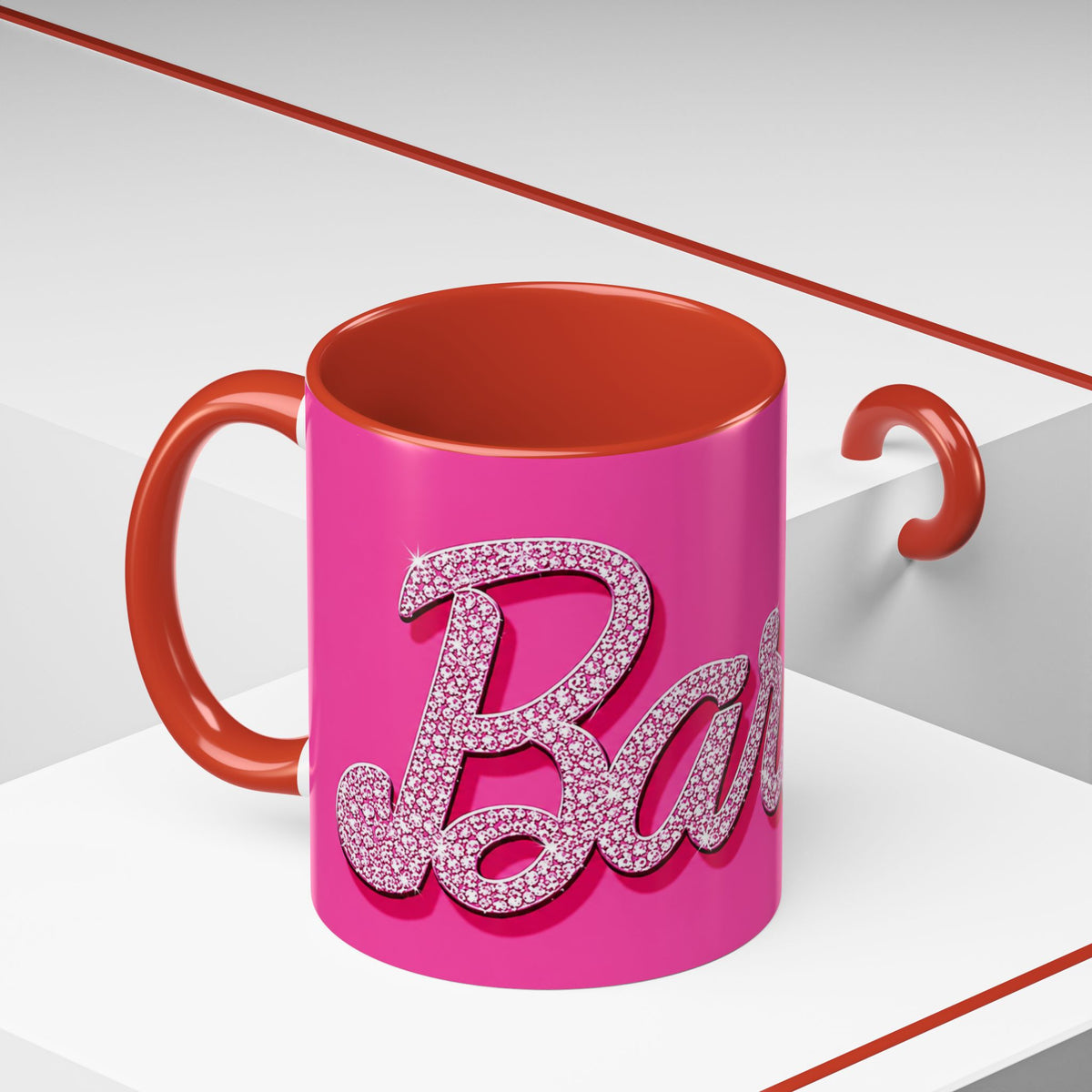 Barbie Pink Accent Coffee Mug with Rhinestone Script — Glam Tea & Coffee Gift