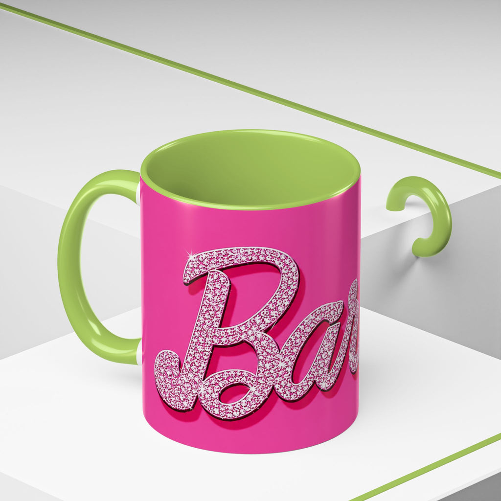Barbie Pink Accent Coffee Mug with Rhinestone Script — Glam Tea & Coffee Gift