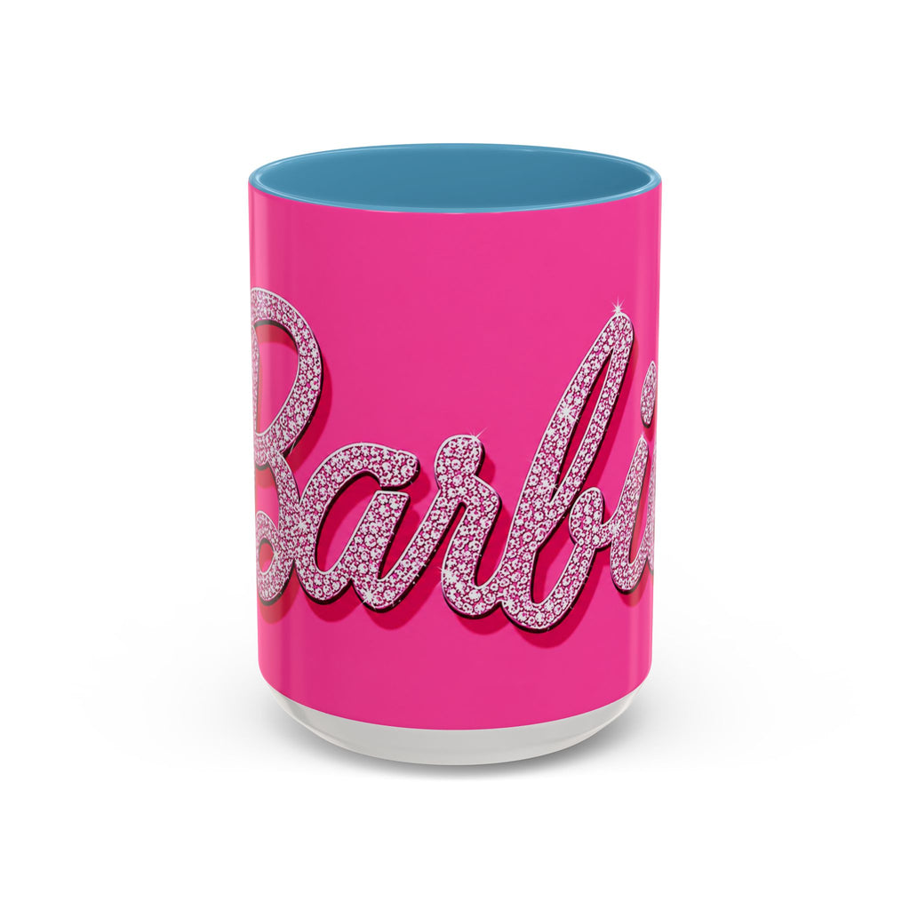 Barbie Pink Accent Coffee Mug with Rhinestone Script — Glam Tea & Coffee Gift