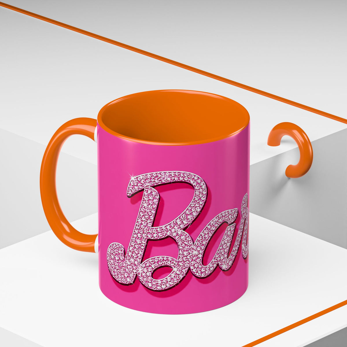 Barbie Pink Accent Coffee Mug with Rhinestone Script — Glam Tea & Coffee Gift