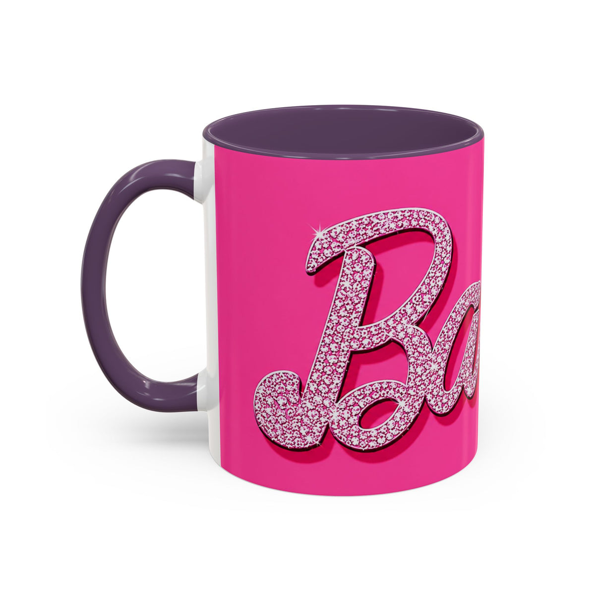 Barbie Pink Accent Coffee Mug with Rhinestone Script — Glam Tea & Coffee Gift