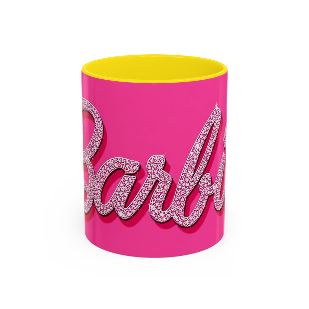 Barbie Pink Accent Coffee Mug with Rhinestone Script — Glam Tea & Coffee Gift