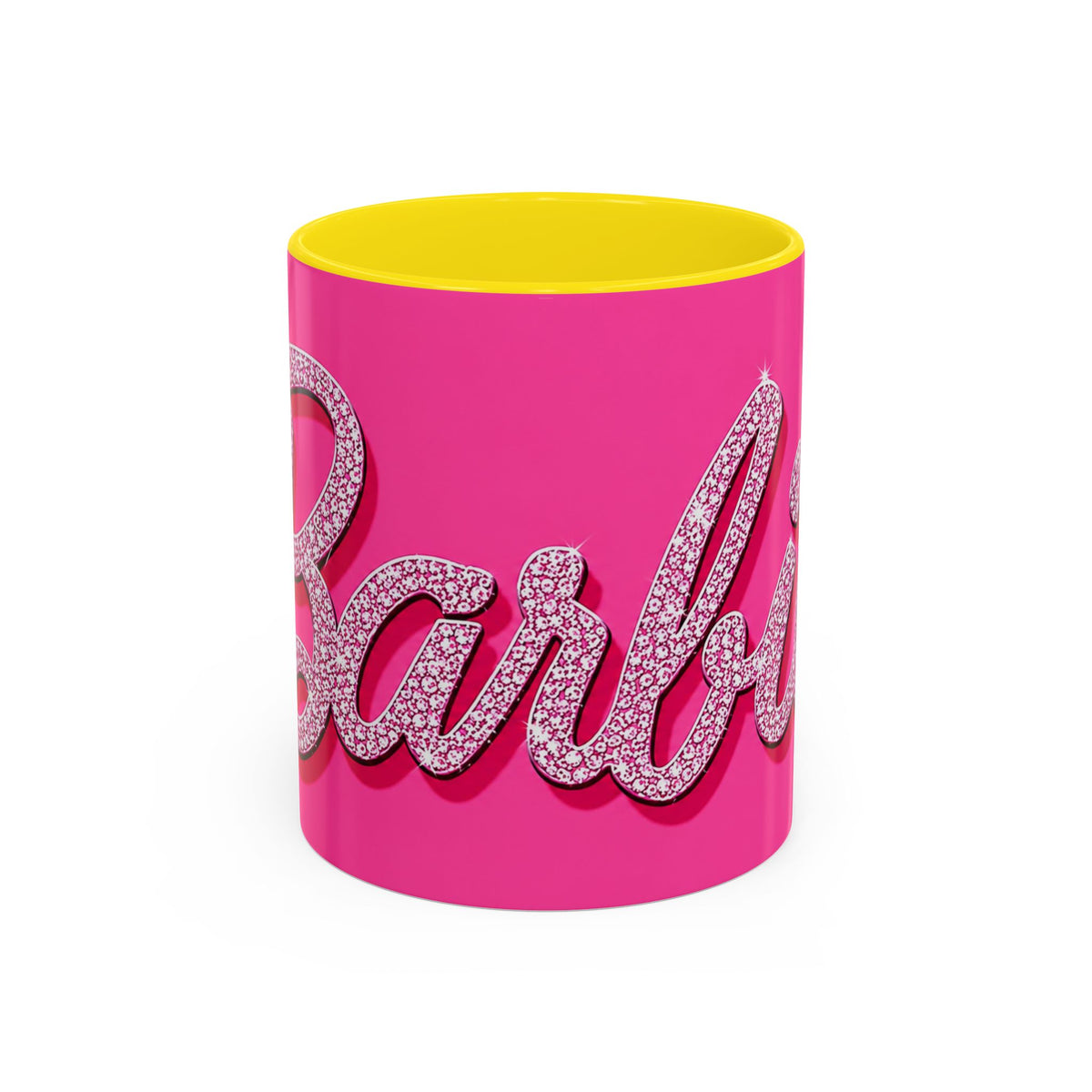 Barbie Pink Accent Coffee Mug with Rhinestone Script — Glam Tea & Coffee Gift