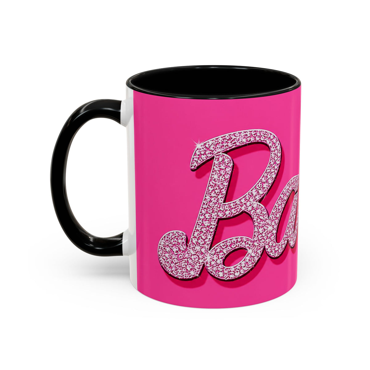 Barbie Pink Accent Coffee Mug with Rhinestone Script — Glam Tea & Coffee Gift