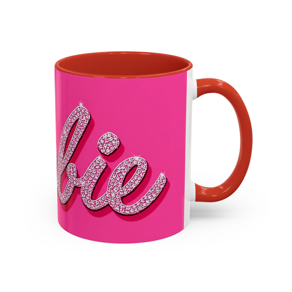 Barbie Pink Accent Coffee Mug with Rhinestone Script — Glam Tea & Coffee Gift