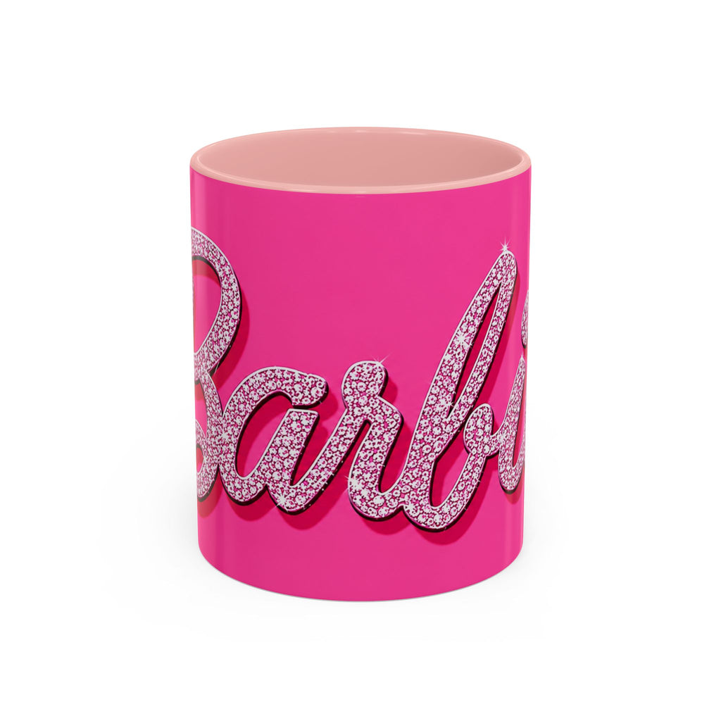 Barbie Pink Accent Coffee Mug with Rhinestone Script — Glam Tea & Coffee Gift