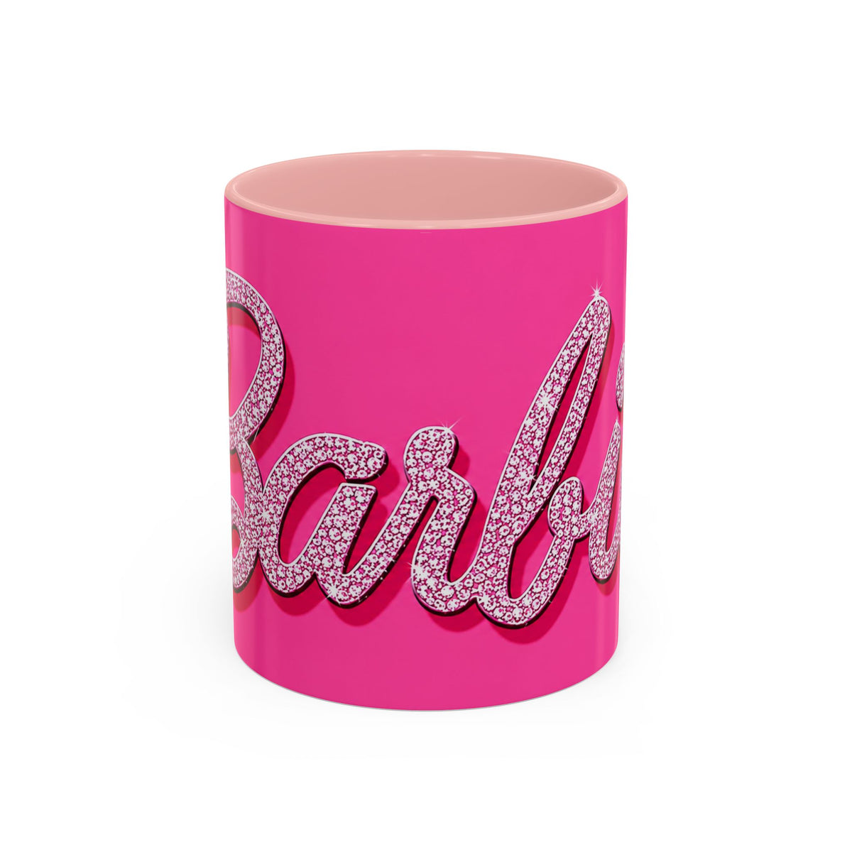 Barbie Pink Accent Coffee Mug with Rhinestone Script — Glam Tea & Coffee Gift