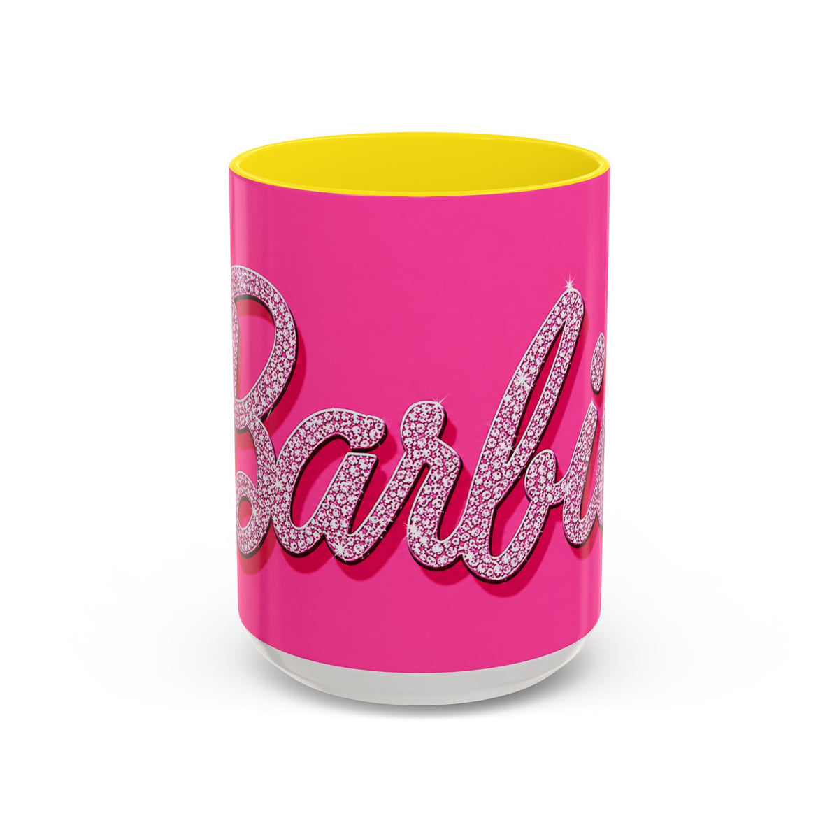 Barbie Pink Accent Coffee Mug with Rhinestone Script — Glam Tea & Coffee Gift