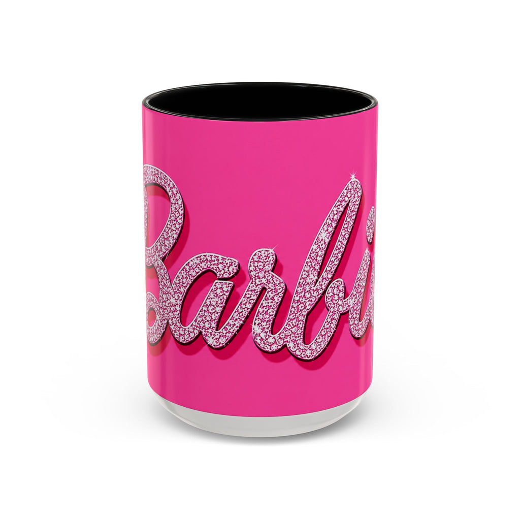 Barbie Pink Accent Coffee Mug with Rhinestone Script — Glam Tea & Coffee Gift