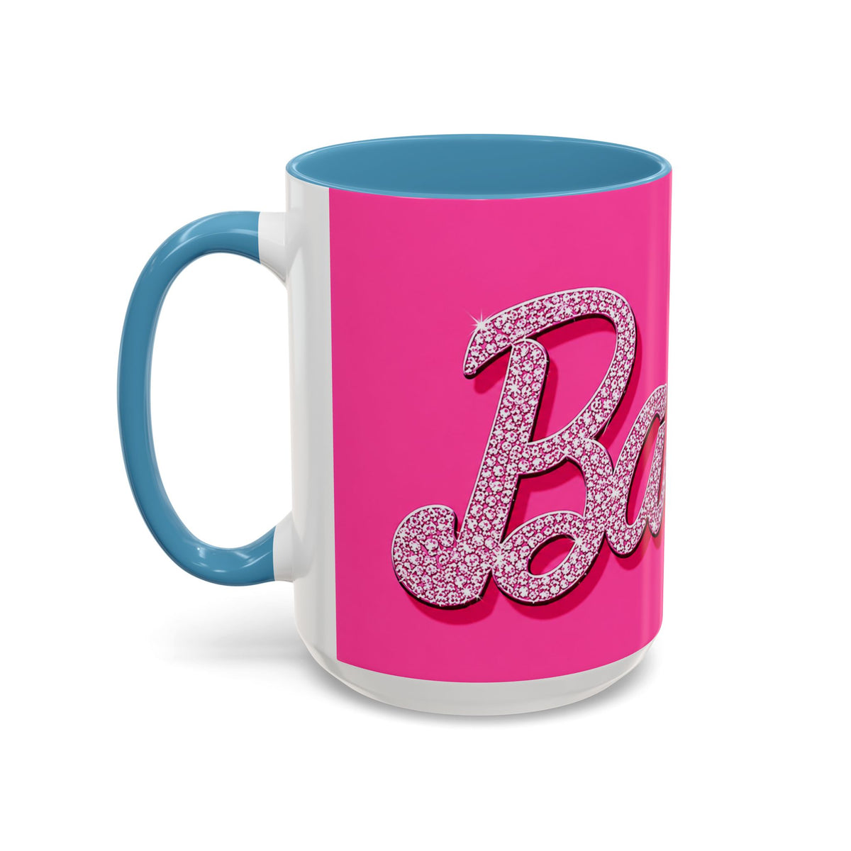 Barbie Pink Accent Coffee Mug with Rhinestone Script — Glam Tea & Coffee Gift