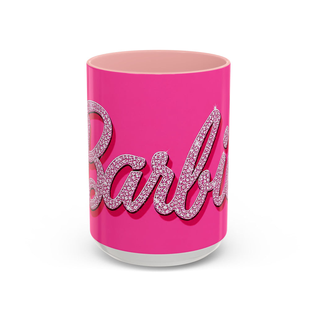Barbie Pink Accent Coffee Mug with Rhinestone Script — Glam Tea & Coffee Gift