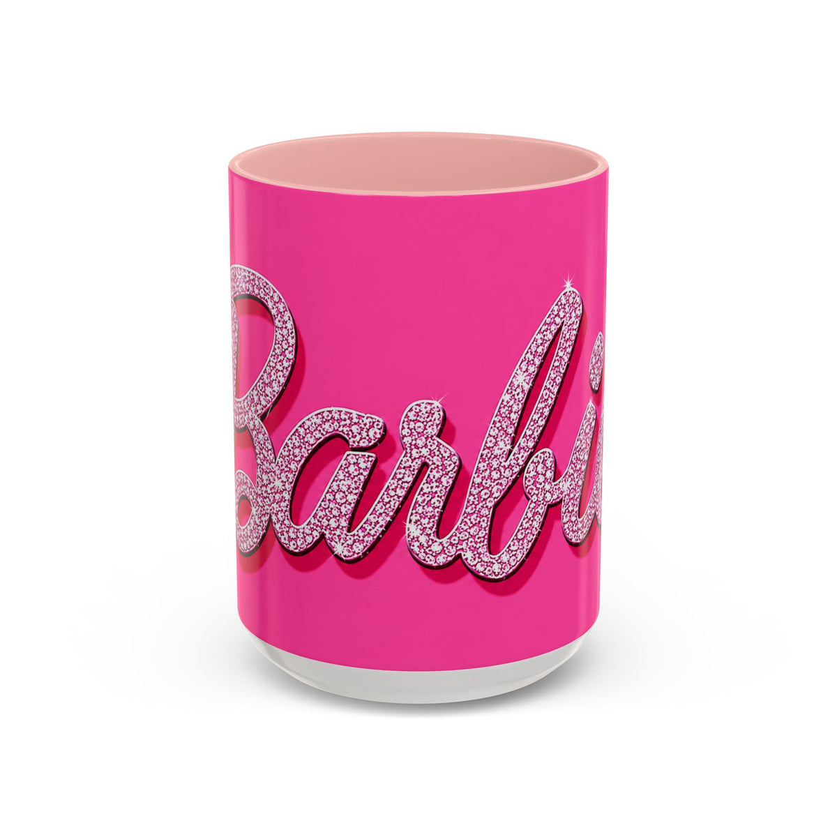 Barbie Pink Accent Coffee Mug with Rhinestone Script — Glam Tea & Coffee Gift