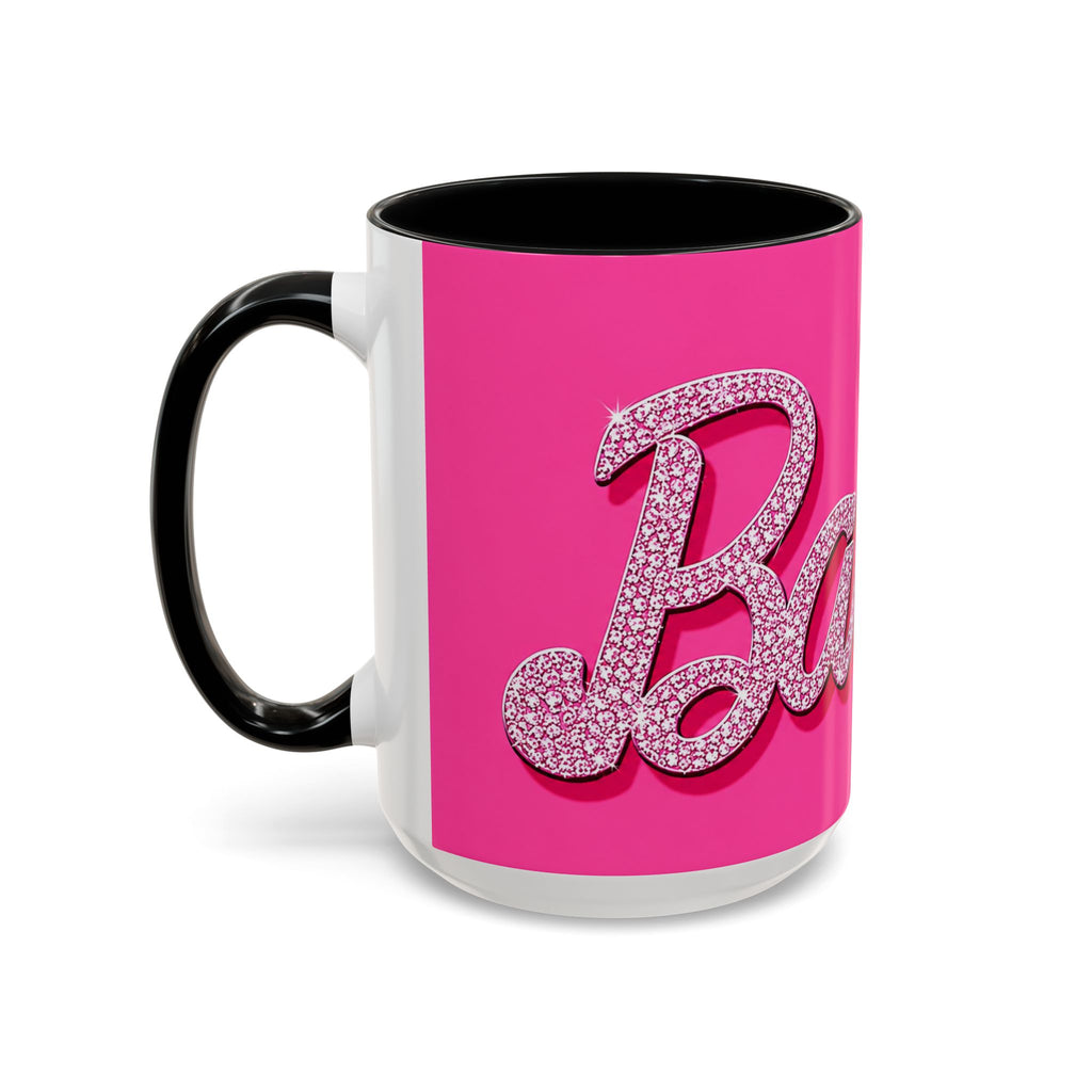 Barbie Pink Accent Coffee Mug with Rhinestone Script — Glam Tea & Coffee Gift