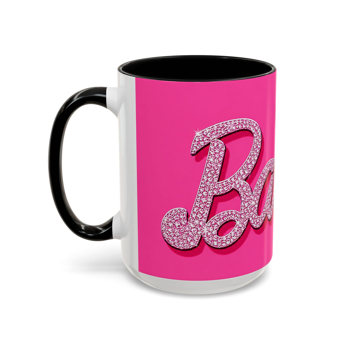 Barbie Pink Accent Coffee Mug with Rhinestone Script — Glam Tea & Coffee Gift