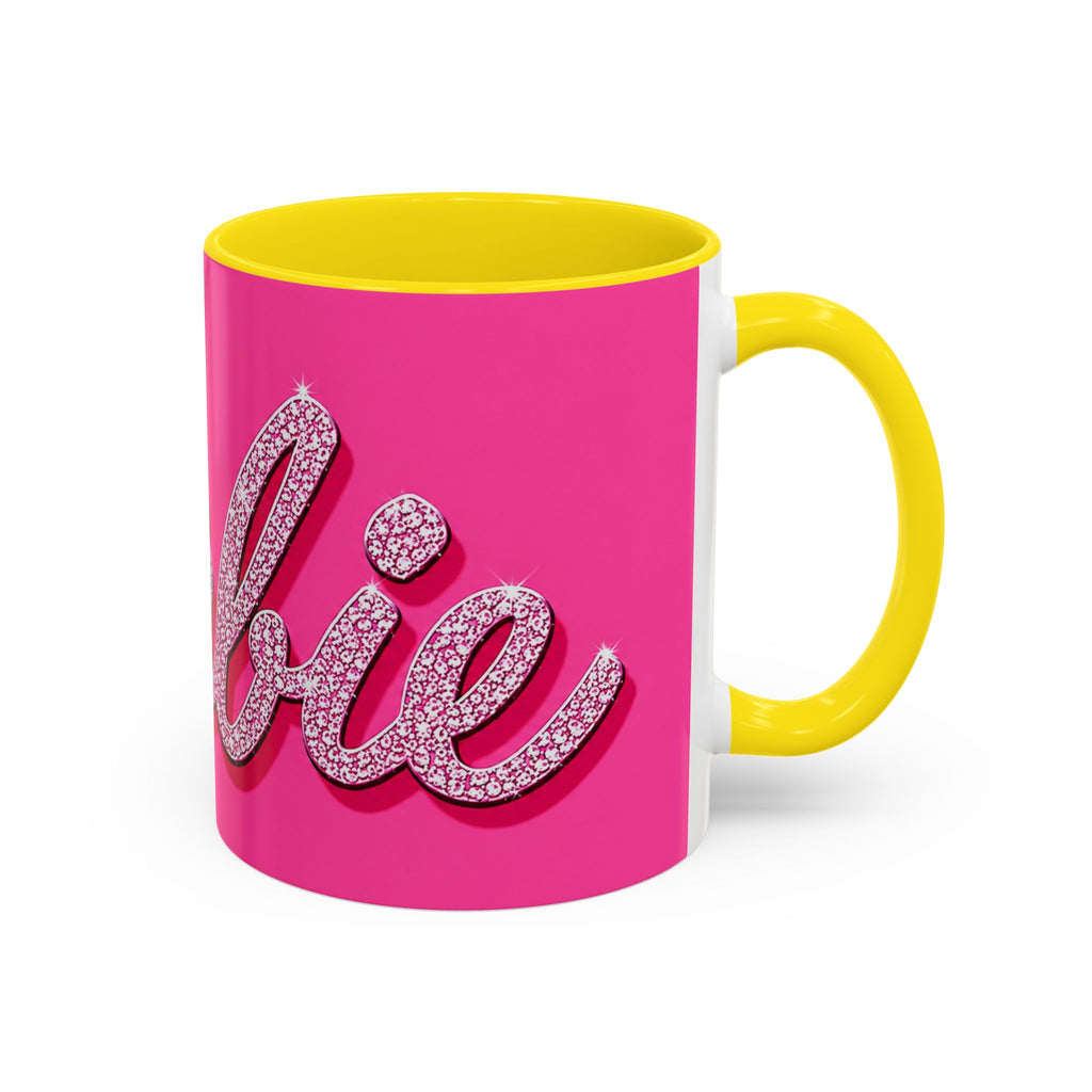 Barbie Pink Accent Coffee Mug with Rhinestone Script — Glam Tea & Coffee Gift