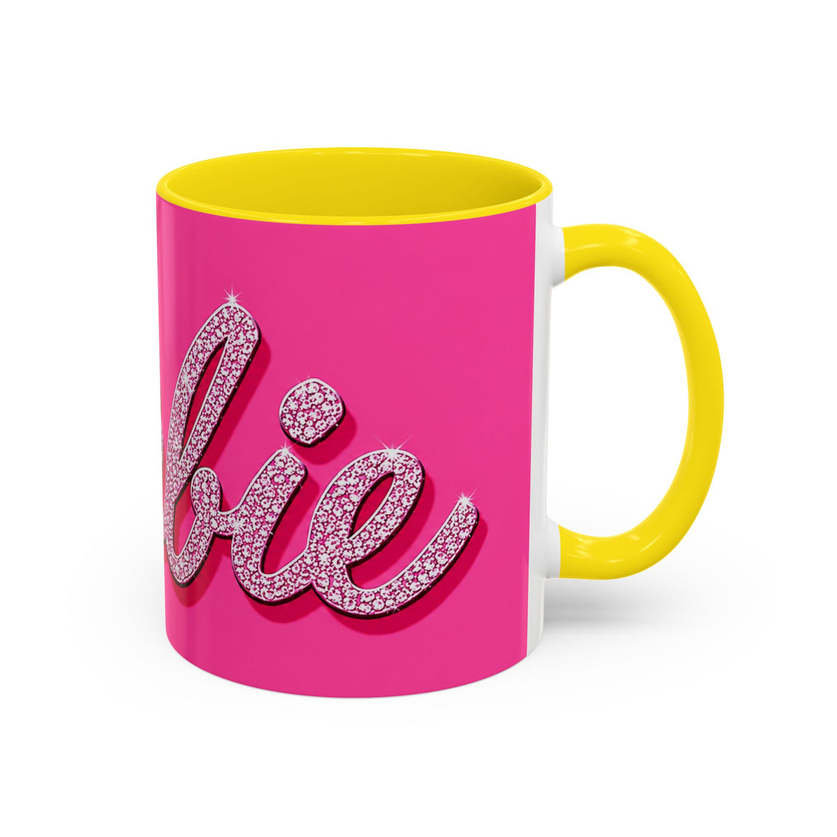 Barbie Pink Accent Coffee Mug with Rhinestone Script — Glam Tea & Coffee Gift