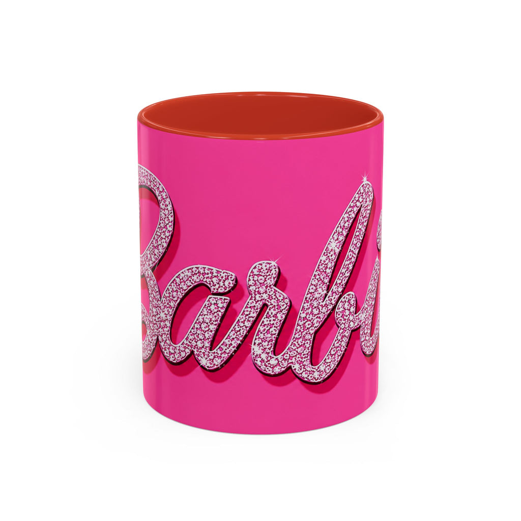 Barbie Pink Accent Coffee Mug with Rhinestone Script — Glam Tea & Coffee Gift