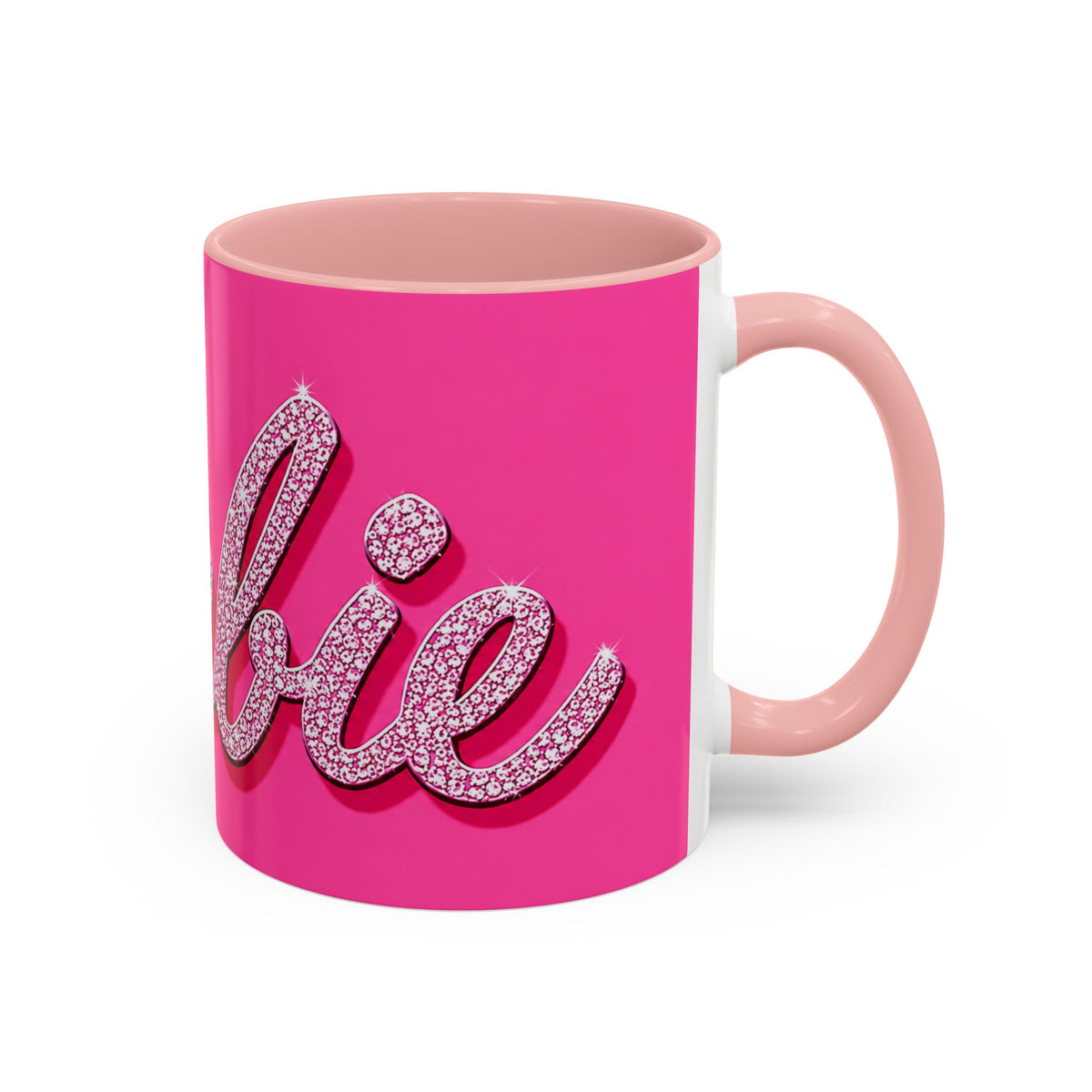 Barbie Pink Accent Coffee Mug with Rhinestone Script — Glam Tea & Coffee Gift