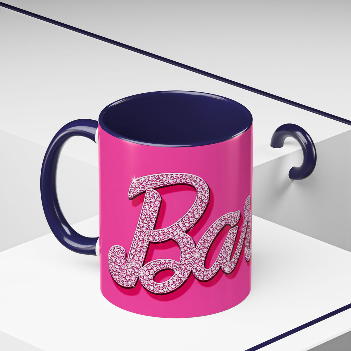 Barbie Pink Accent Coffee Mug with Rhinestone Script — Glam Tea & Coffee Gift