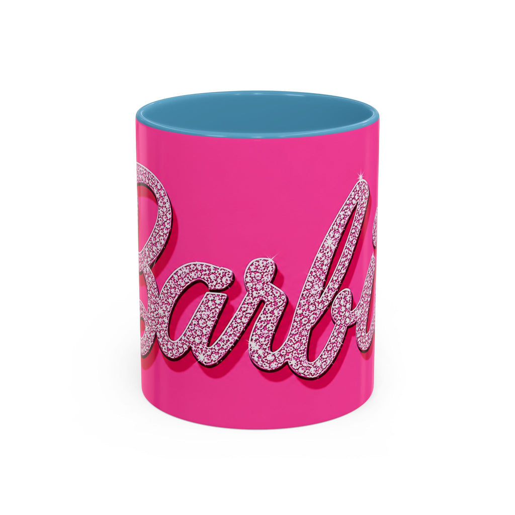 Barbie Pink Accent Coffee Mug with Rhinestone Script — Glam Tea & Coffee Gift