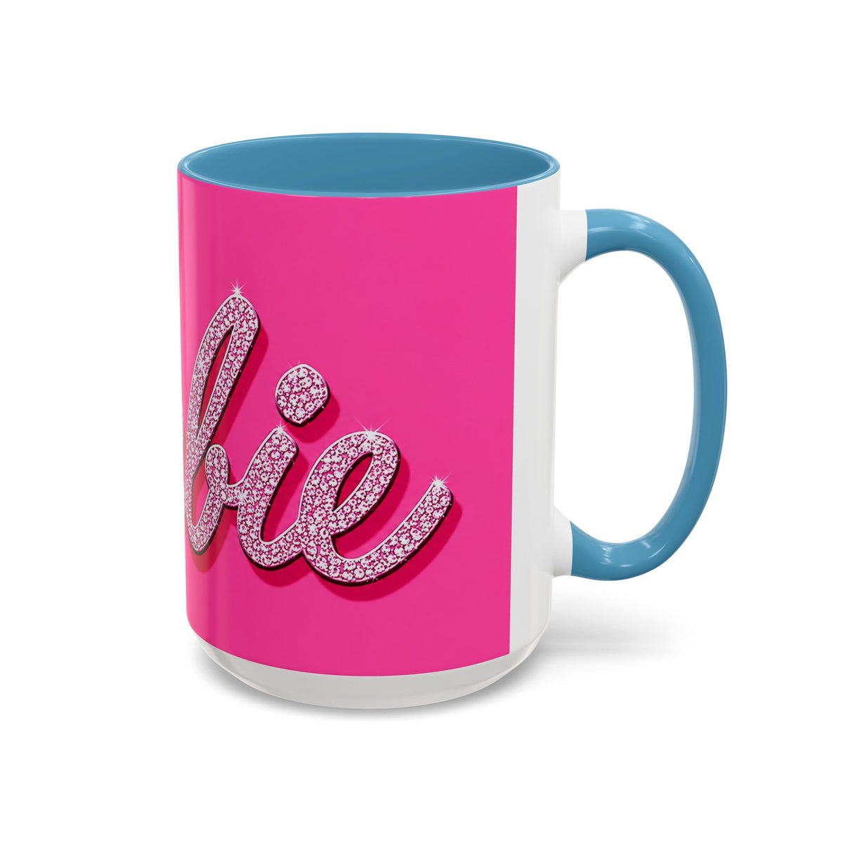 Barbie Pink Accent Coffee Mug with Rhinestone Script — Glam Tea & Coffee Gift