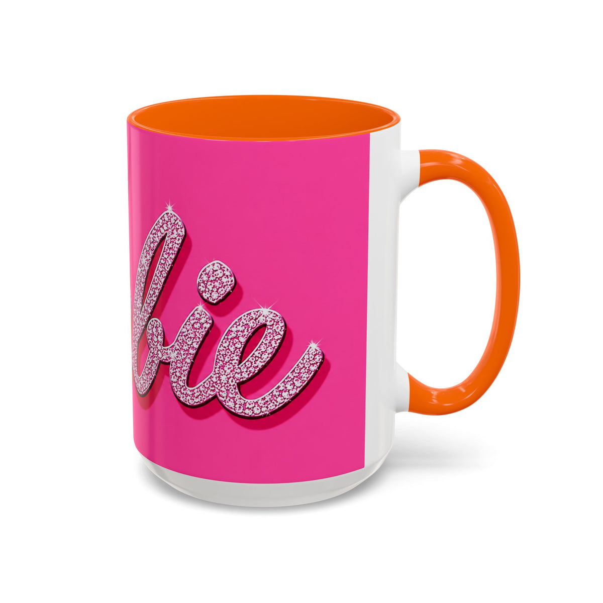 Barbie Pink Accent Coffee Mug with Rhinestone Script — Glam Tea & Coffee Gift
