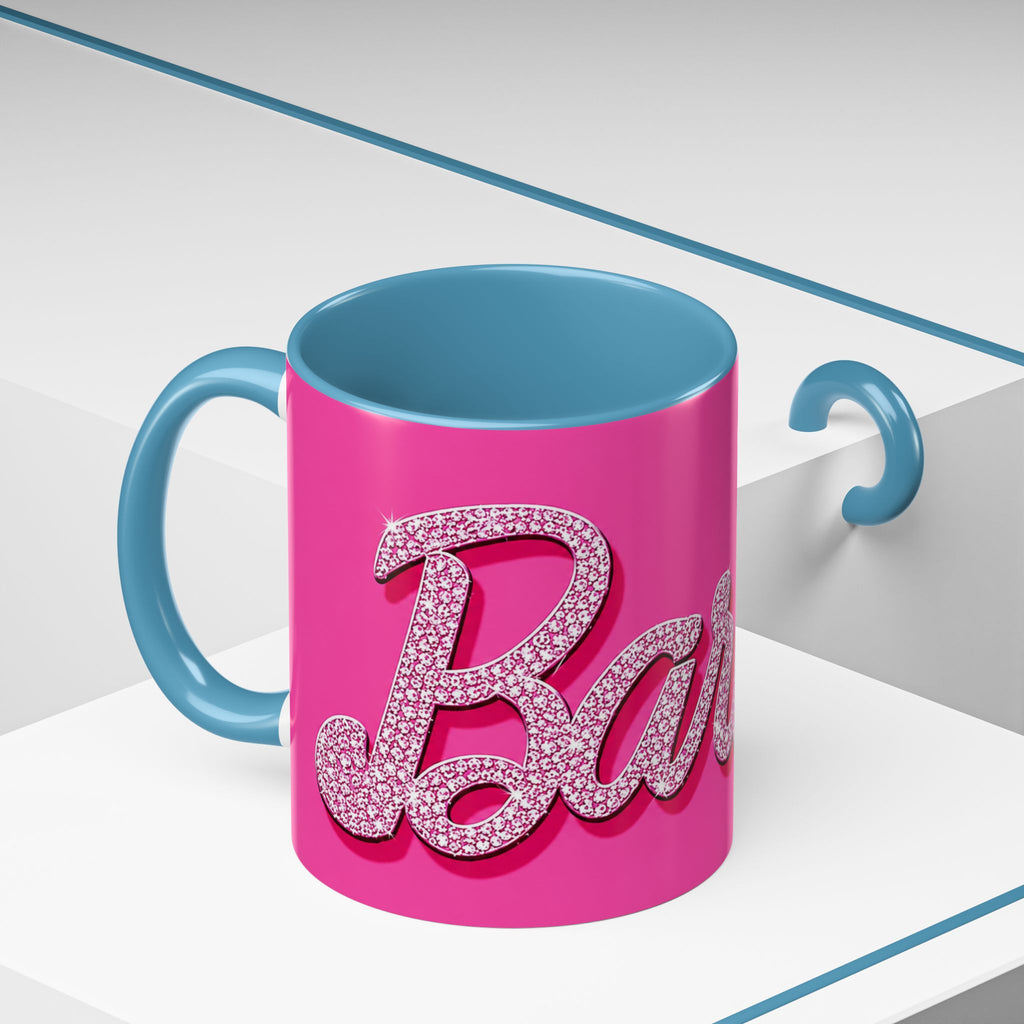 Barbie Pink Accent Coffee Mug with Rhinestone Script — Glam Tea & Coffee Gift