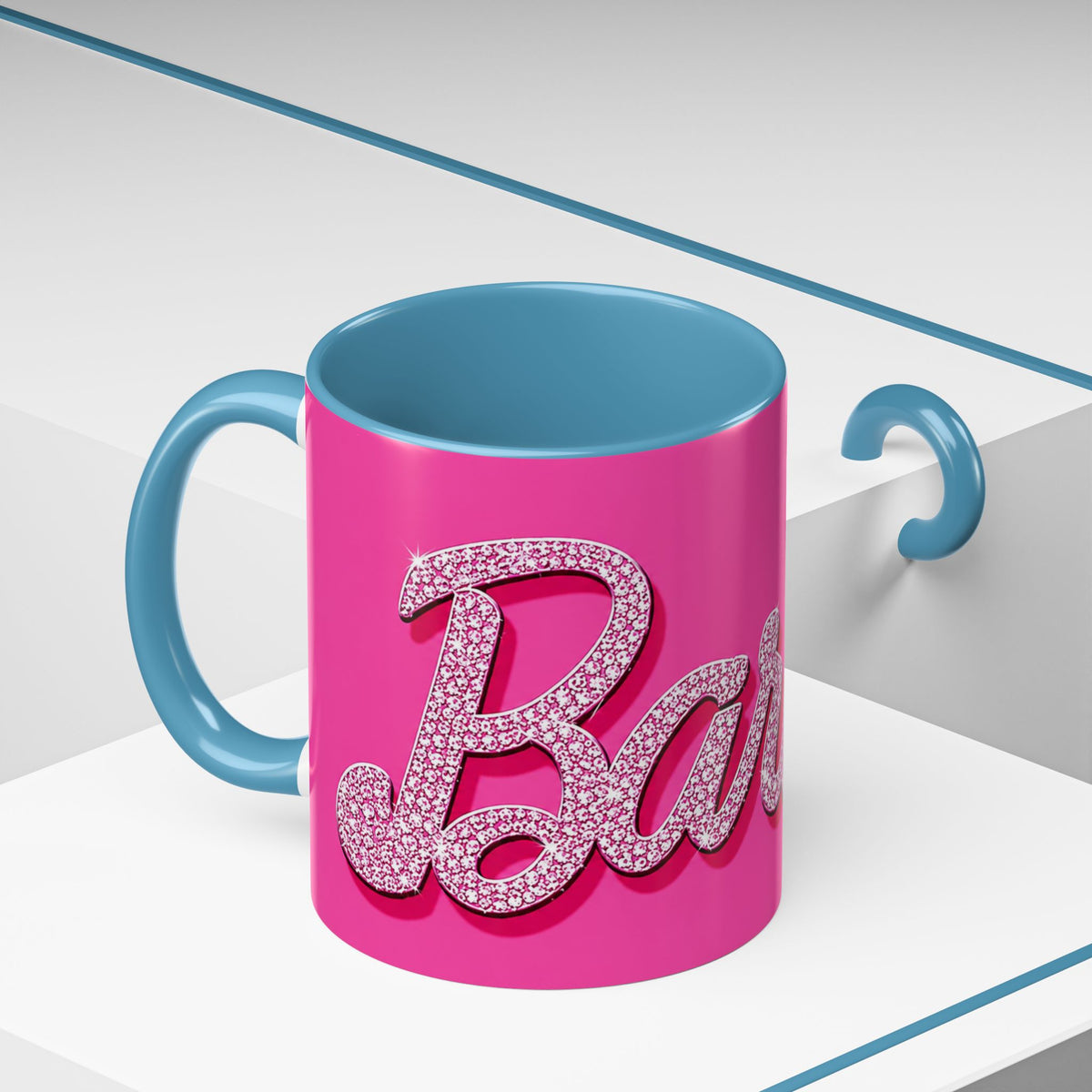 Barbie Pink Accent Coffee Mug with Rhinestone Script — Glam Tea & Coffee Gift