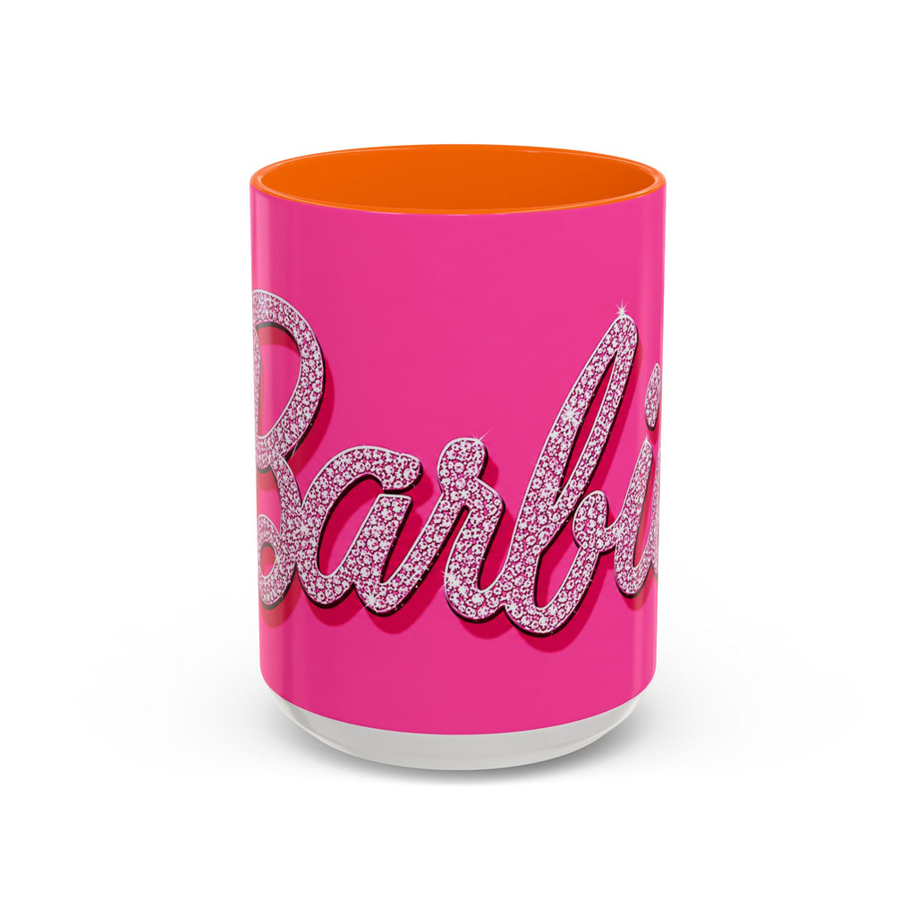 Barbie Pink Accent Coffee Mug with Rhinestone Script — Glam Tea & Coffee Gift