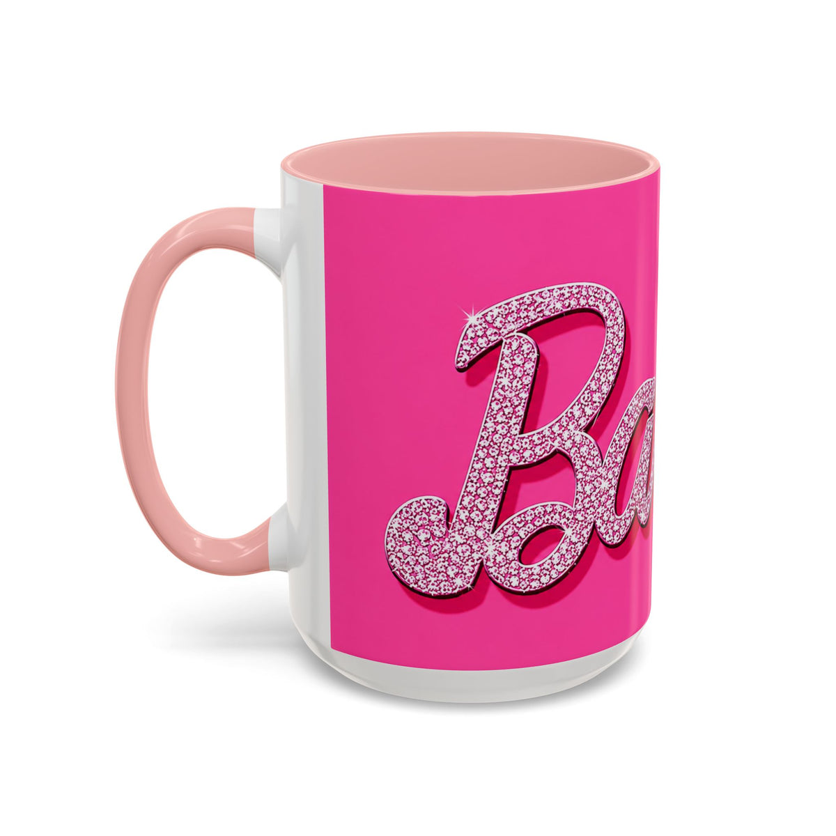 Barbie Pink Accent Coffee Mug with Rhinestone Script — Glam Tea & Coffee Gift